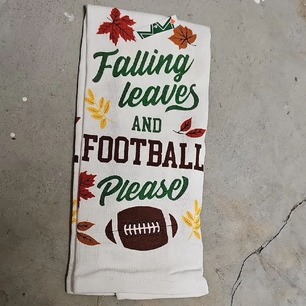 Nwt Fall Leaves and Football Please Kitchen Towel